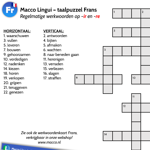 Taalpuzzel Frans – Regelmatige ww. op -ir en -re